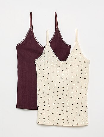 Pack de 2 camisetas de tirantes de punto calado estampado