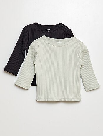 Pack de 2 camisetas lisas de canalé de manga larga