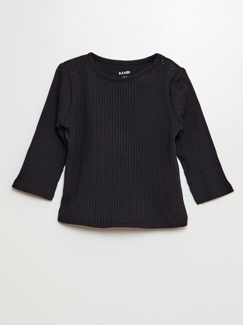 Pack de 2 camisetas lisas de canalé de manga larga - Kiabi