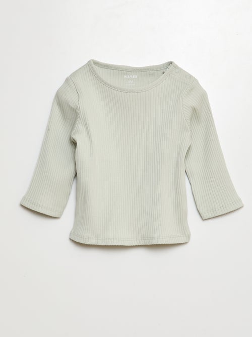 Pack de 2 camisetas lisas de canalé de manga larga - Kiabi