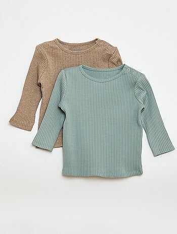 Pack de 2 camisetas lisas de canalé de manga larga