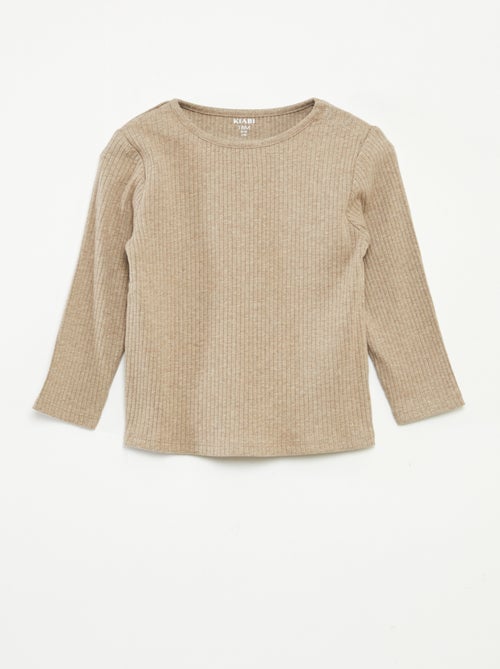 Pack de 2 camisetas lisas de canalé de manga larga - Kiabi