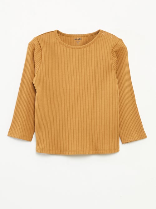 Pack de 2 camisetas lisas de canalé de manga larga - Kiabi
