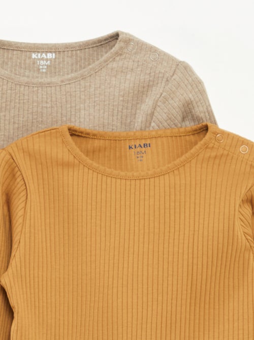 Pack de 2 camisetas lisas de canalé de manga larga - Kiabi