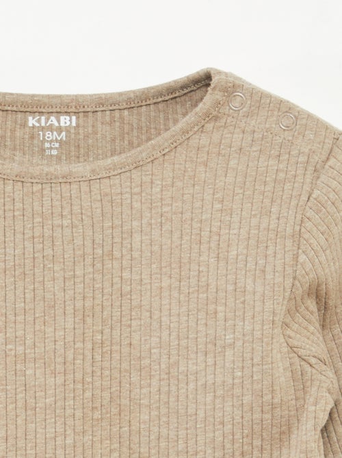 Pack de 2 camisetas lisas de canalé de manga larga - Kiabi