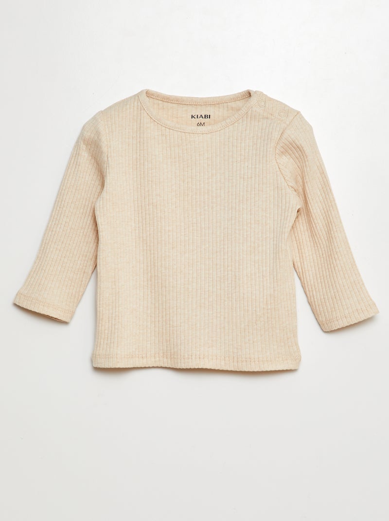 Pack de 2 camisetas lisas de canalé de manga larga GRIS - Kiabi