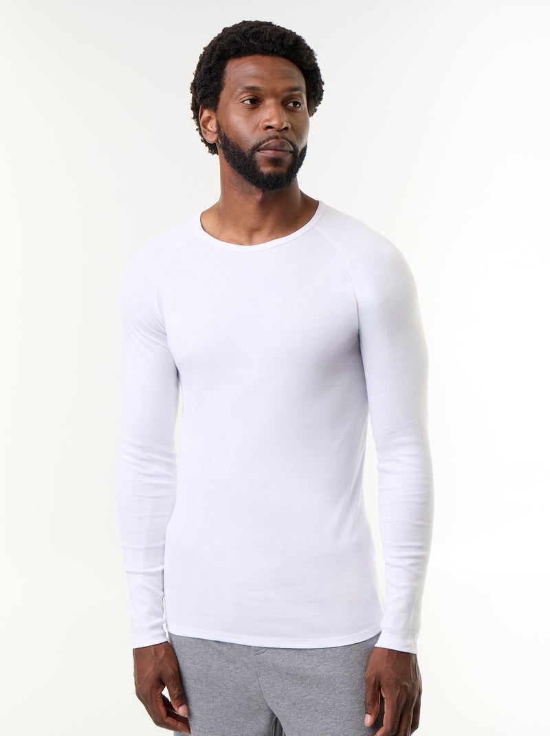 Pack de 2 camisetas lisas de manga larga Blanco - Kiabi