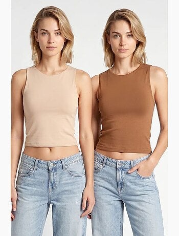 Pack de 2 camisetas sin mangas ajustadas cortas cuello redondo istanbul