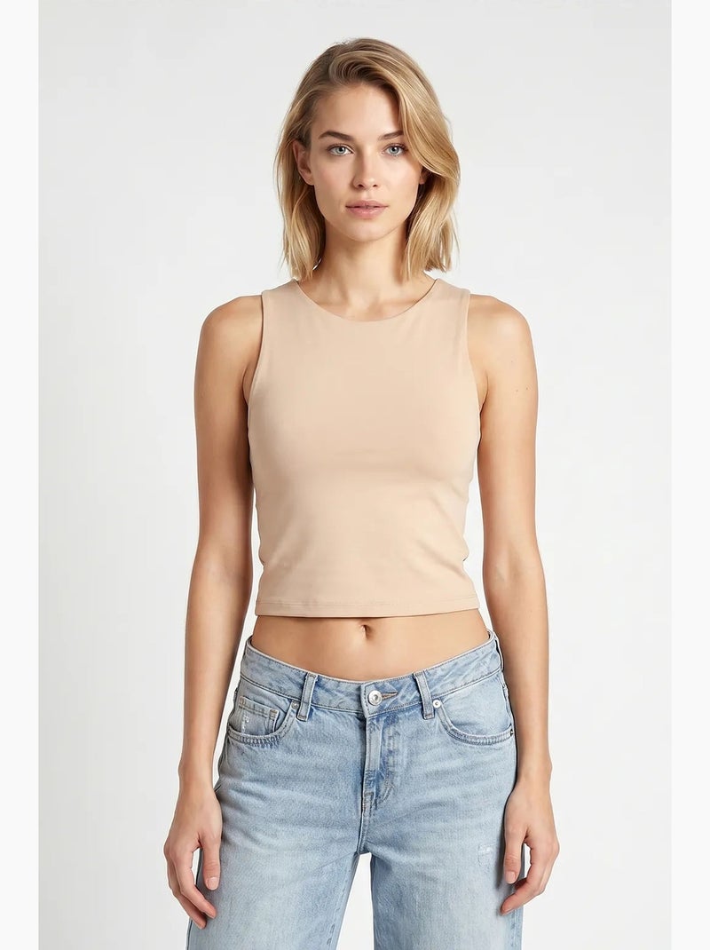 Pack de 2 camisetas sin mangas ajustadas cortas cuello redondo istanbul Beige arcilla - Kiabi