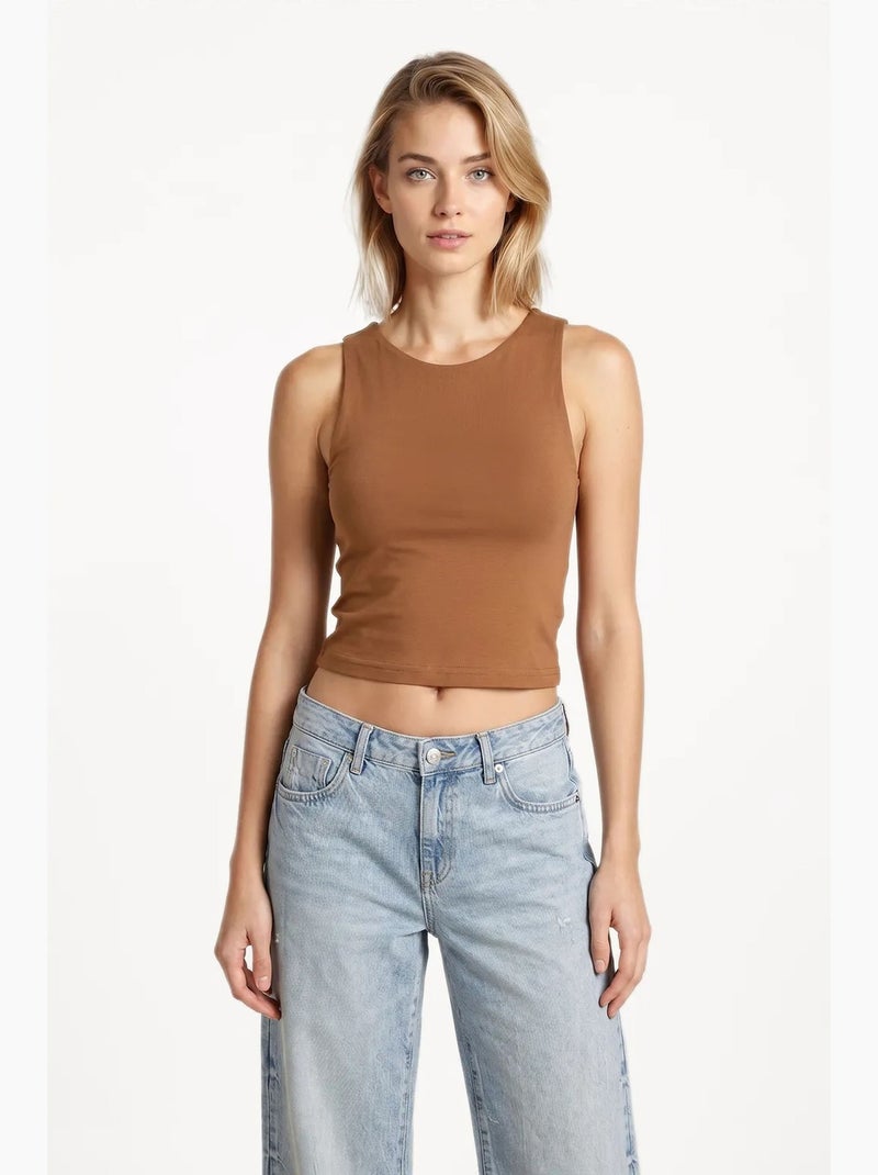 Pack de 2 camisetas sin mangas ajustadas cortas cuello redondo istanbul Beige arcilla - Kiabi