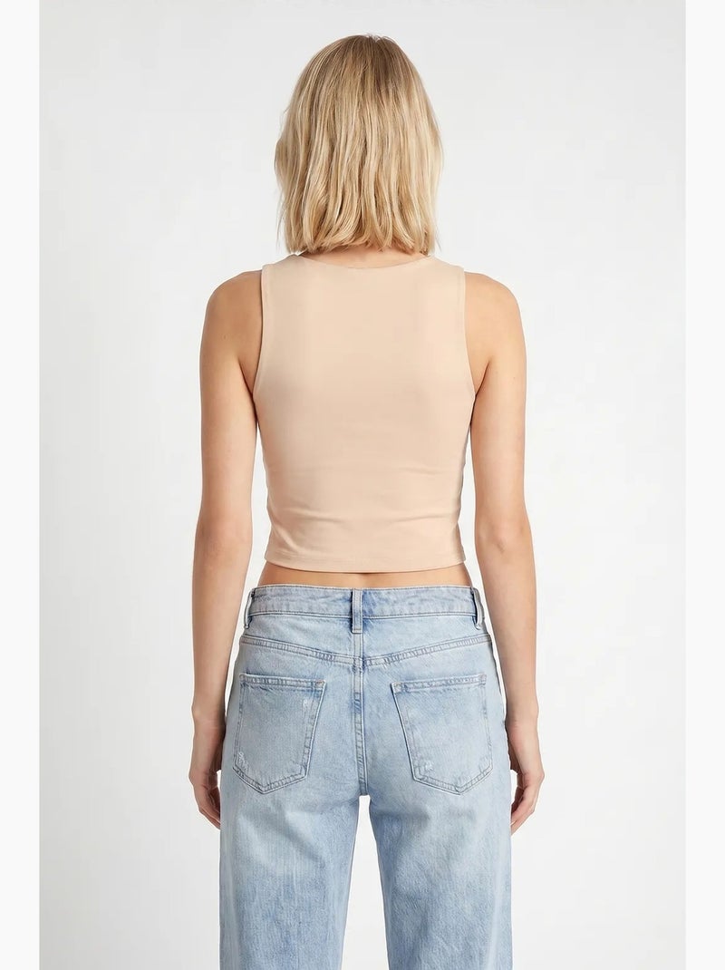 Pack de 2 camisetas sin mangas ajustadas cortas cuello redondo istanbul Beige arcilla - Kiabi
