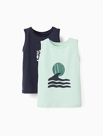 Pack de 2 camisetas sin mangas de algodón con estampados de playa