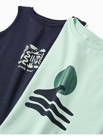 Pack de 2 camisetas sin mangas de algodón con estampados de playa