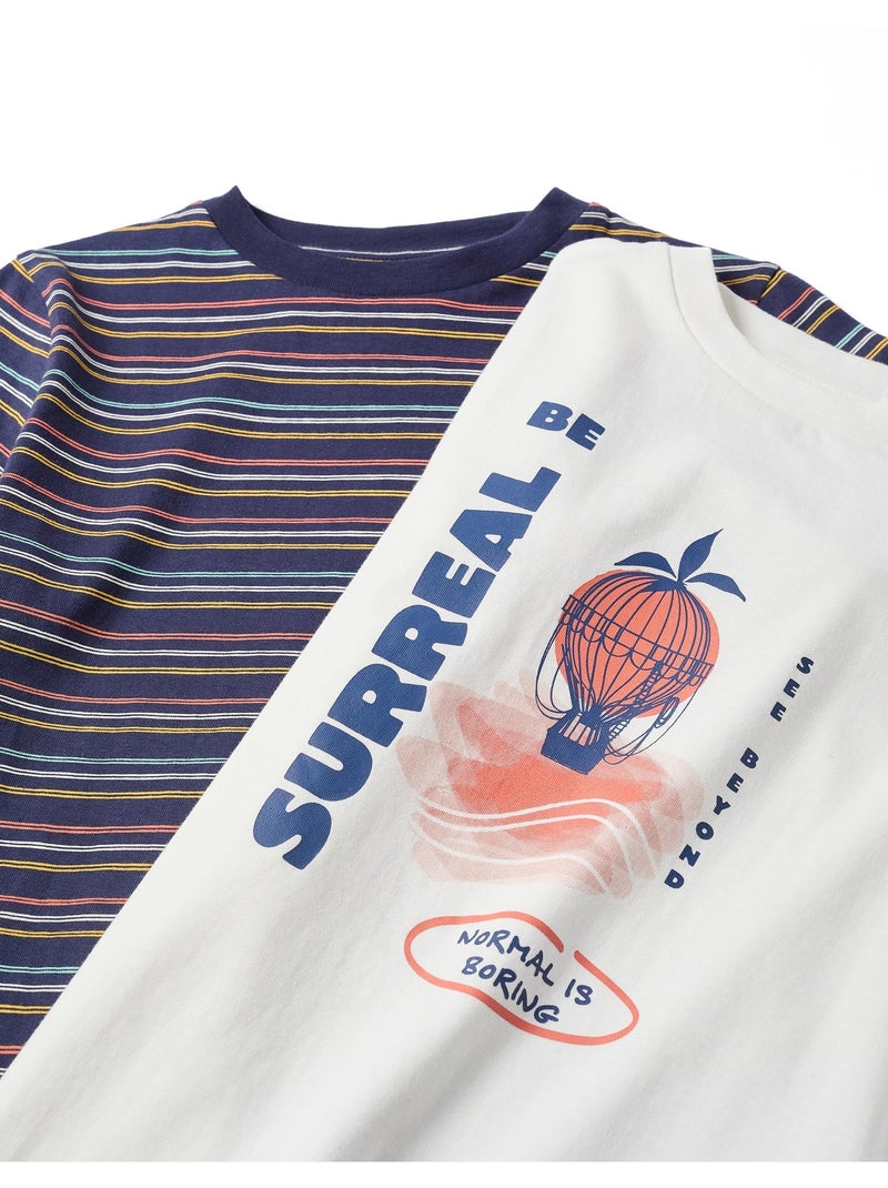 Pack de 2 camisetas y bermudas de algodón Azul oscuro - Kiabi