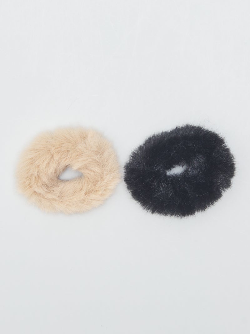 Pack de 2 coleteros de pelo sintético NEGRO - Kiabi