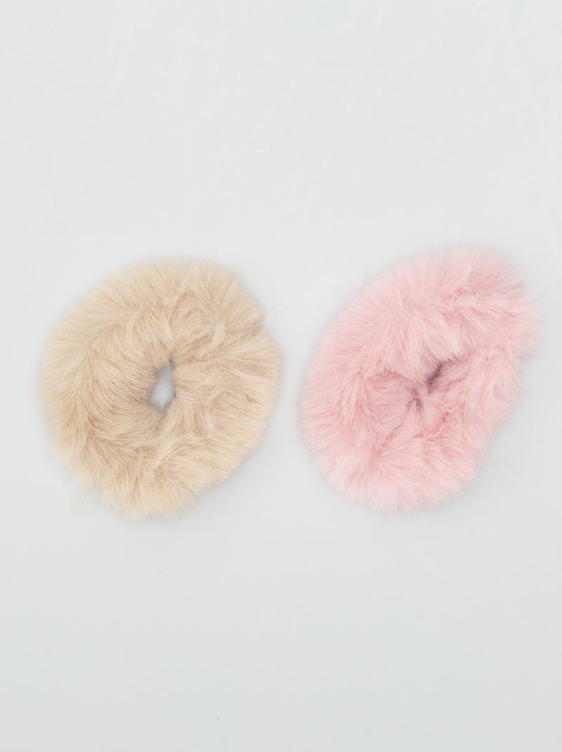 Pack de 2 coleteros de pelo sintético rosa/beige - Kiabi