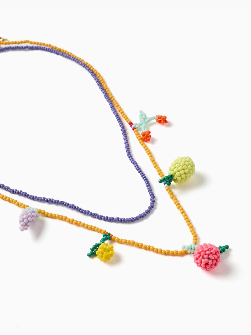 Pack de 2 collares de cuentas con colgantes de frutas Amarillo/Violeta - Kiabi