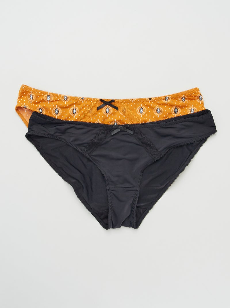 Pack de 2 culottes 'Envie de Lingerie' negro/naranja - Kiabi