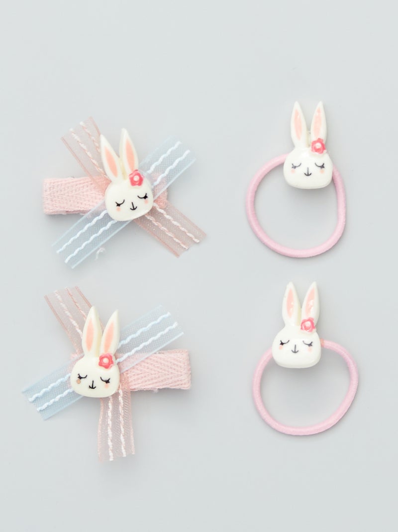 Pack de 2 gomas + 2 pinzas 'conejo' rosa - Kiabi