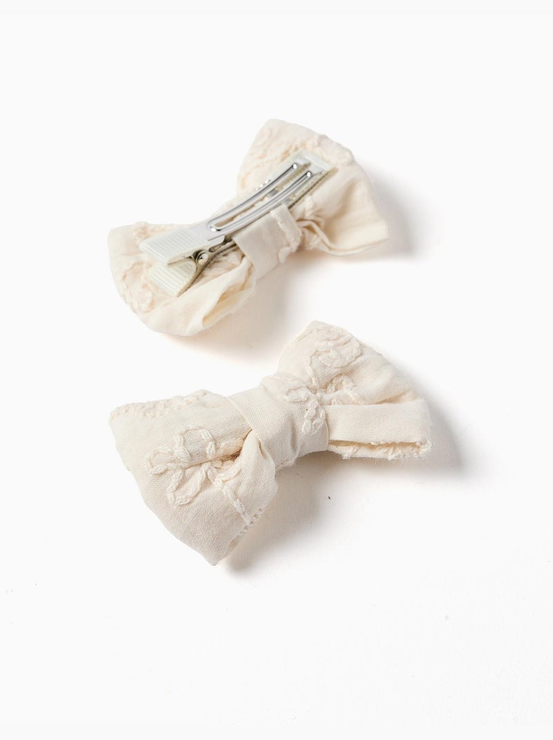 Pack de 2 horquillas para el pelo con lazos y bordado Beige - Kiabi