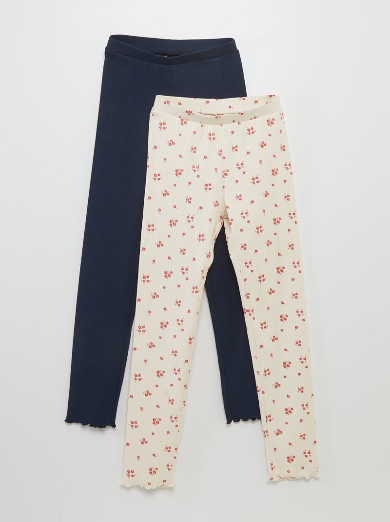 Pack de 2 leggings largos de canalé BLANCO - Kiabi