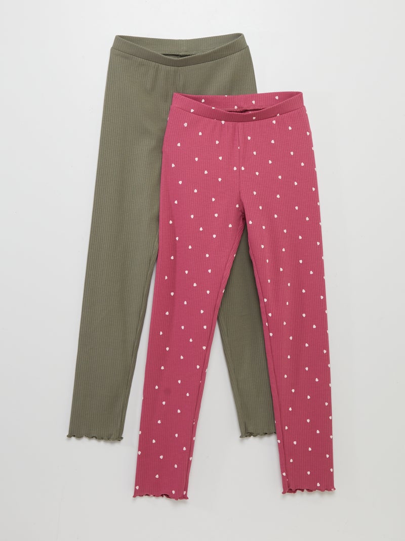 Pack de 2 leggings largos de canalé ROSA - Kiabi