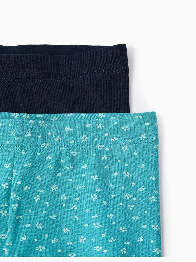 Pack de 2 leggins de algodón lisos/florales Azul Azul - Kiabi