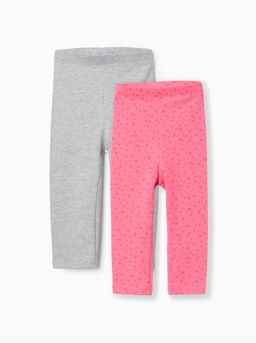 Pack de 2 leggins de algodón lisos/florales - Kiabi