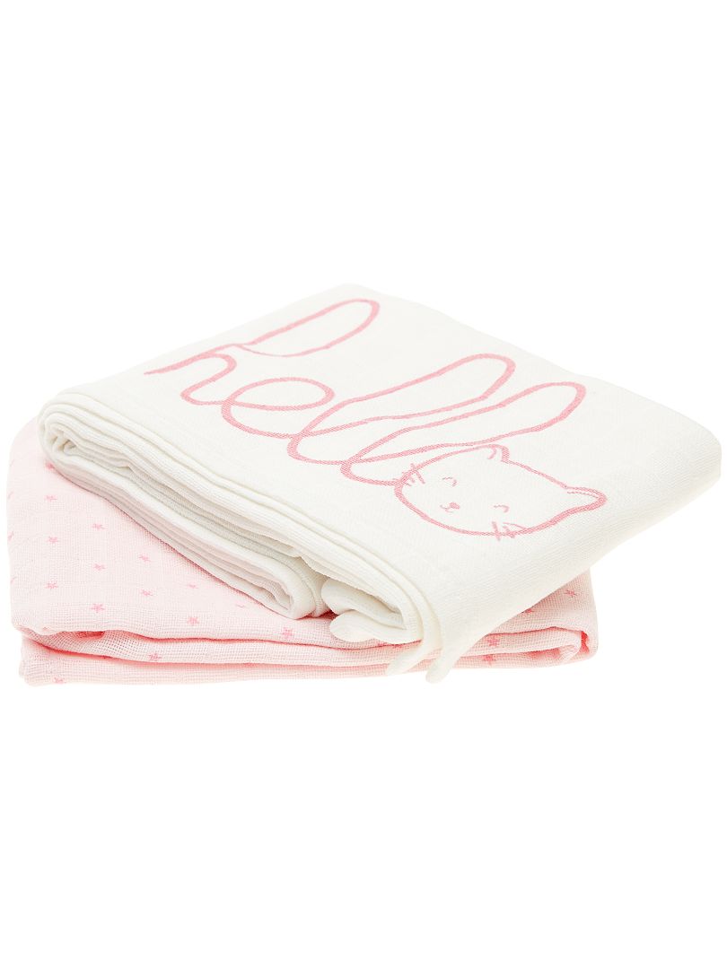 Pack de 2 mantas de algodón orgánico puro rosa - Kiabi