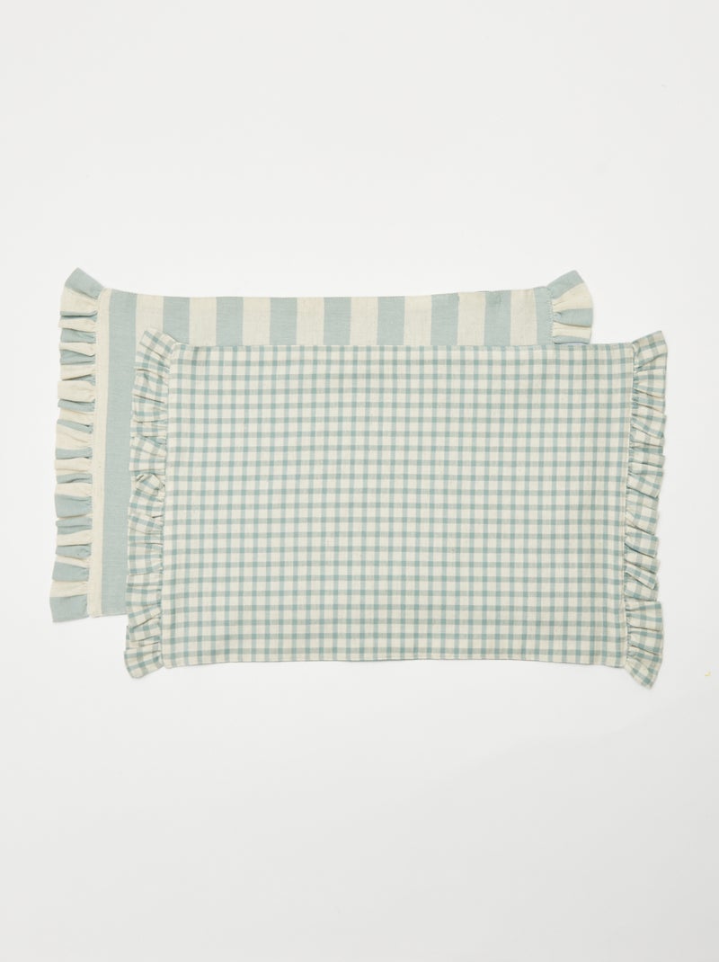 Pack de 2 manteles individuales (32 x 45 cm) con volantes AZUL - Kiabi