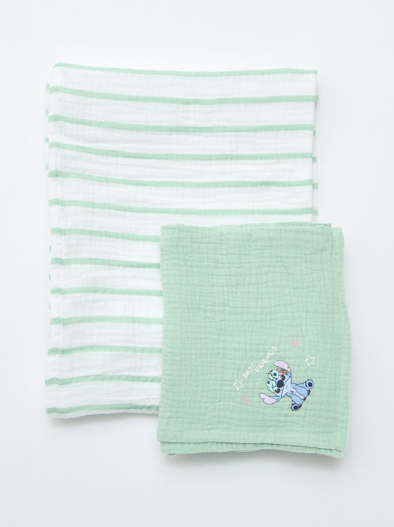 Pack de 2 muselinas 'Disney' de gasa de algodón Verde - Kiabi