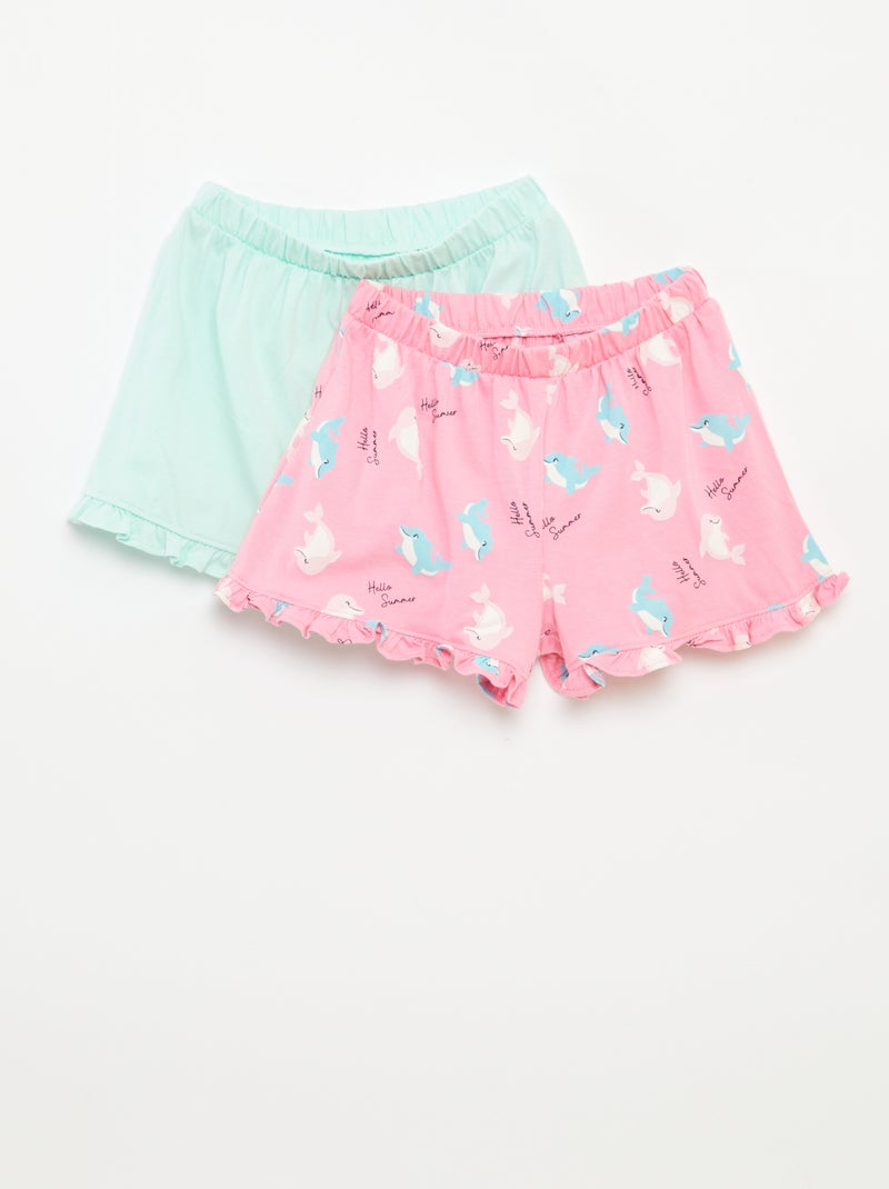 Pack de 2 pantalones cortos con volantes ROSA - Kiabi