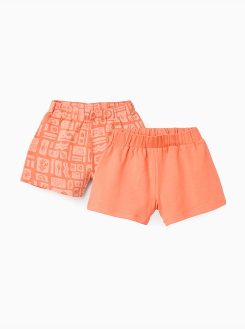 Pack de 2 pantalones cortos de algodón lisos y estampados - Kiabi Pack de 2 pantalones cortos de algodón lisos y estampados - Kiabi