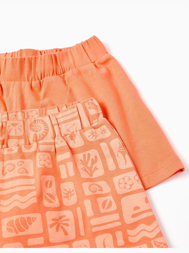 Pack de 2 pantalones cortos de algodón lisos y estampados Negro Naranja - Kiabi