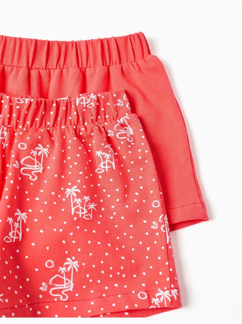 Pack de 2 pantalones cortos de algodón lisos y estampados Rosa - Kiabi