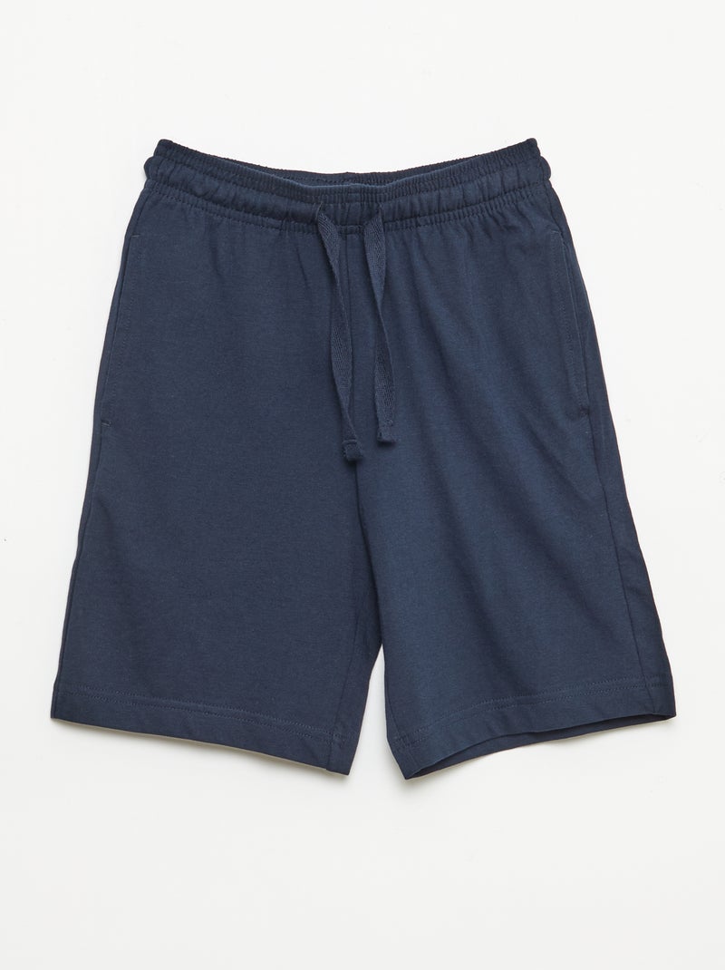 Pack de 2 pantalones cortos en punto de algodón liso Azul - Kiabi