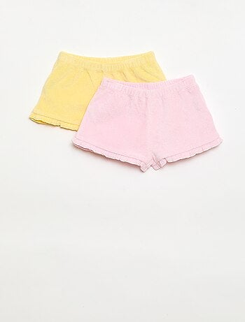 Pack de 2 pantalones cortos lisos de rizo con volantes