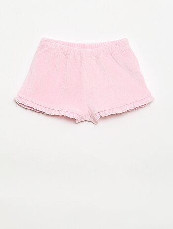 Pack de 2 pantalones cortos lisos de rizo con volantes