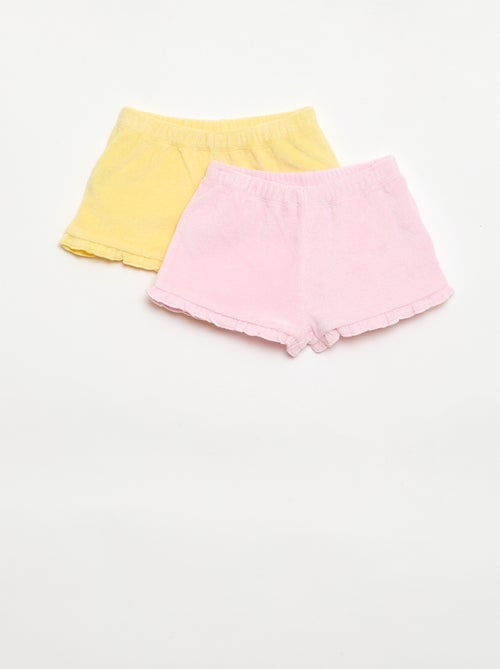 Pack de 2 pantalones cortos lisos de rizo con volantes - Kiabi