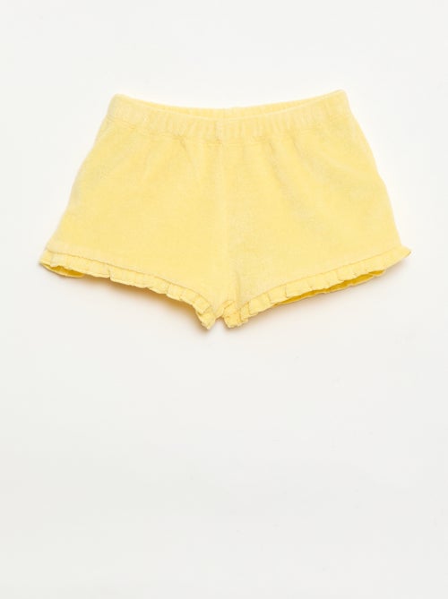 Pack de 2 pantalones cortos lisos de rizo con volantes - Kiabi