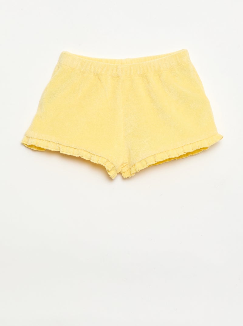 Pack de 2 pantalones cortos lisos de rizo con volantes Amarillo - Kiabi