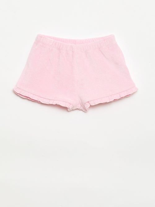 Pack de 2 pantalones cortos lisos de rizo con volantes - Kiabi