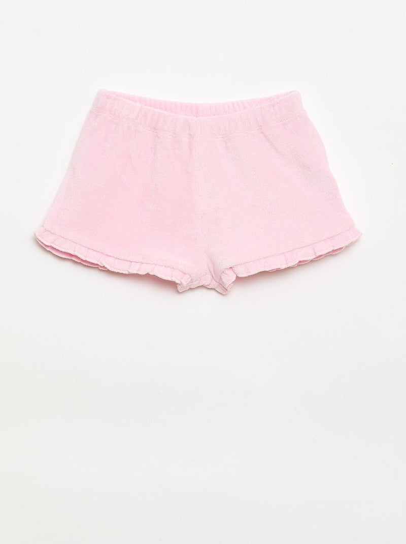 Pack de 2 pantalones cortos lisos de rizo con volantes Amarillo - Kiabi