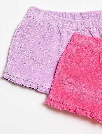 Pack de 2 pantalones cortos lisos de rizo con volantes