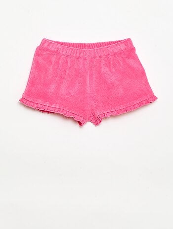 Pack de 2 pantalones cortos lisos de rizo con volantes