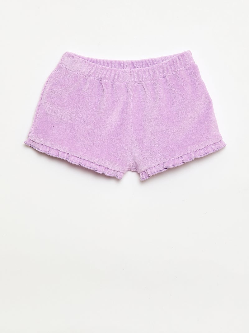 Pack de 2 pantalones cortos lisos de rizo con volantes Purpura - Kiabi