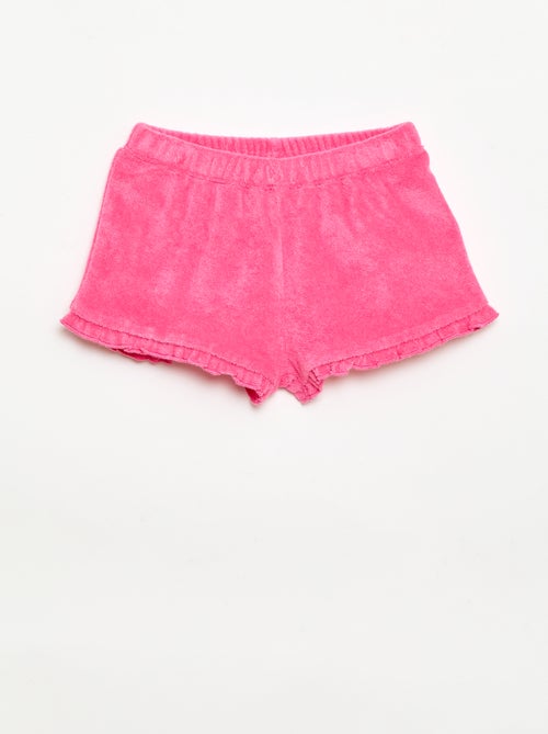 Pack de 2 pantalones cortos lisos de rizo con volantes - Kiabi