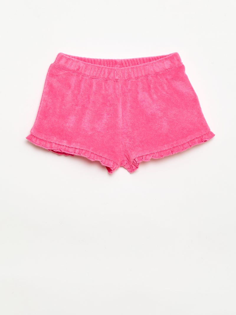 Pack de 2 pantalones cortos lisos de rizo con volantes Purpura - Kiabi