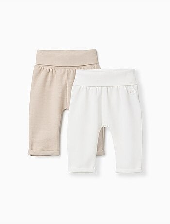 Pack de 2 pantalones de algodón lisos/acanalados
