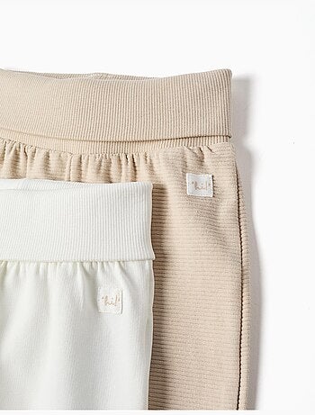 Pack de 2 pantalones de algodón lisos/acanalados